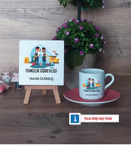 Temizlik Görevlisi Dekoratif Taş, Türk Kahvesi Fincanı Kırmızı İsme Özel Hediye (Model 4)