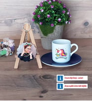 Unicorn Türk Kahvesi Fincanı Ahşap Altlıklı ve Fotoğraflı Ahşap Anahtarlık Hediye (Model 4)