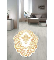 Dijital Baskılı Kaymaz Taban Yıkanabilir Lazer Kesim Salon Halısı Yolluk NLZR-HT-887 (Gold)