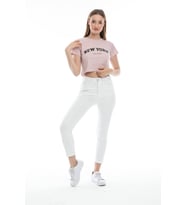 Süperlife Kadın Newyork Baskılı  Slim Fit  Tişort  SPR21Y15 (Lila)