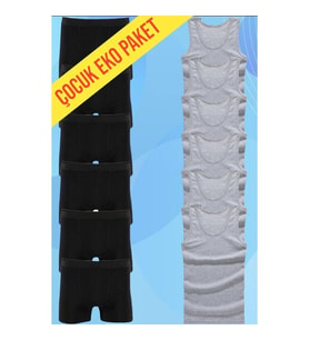 Mood Agenda Erkek Çocuk İkili Set Pamuklu Penye 6 Atlet 6 Boxer (Gri-Sıyah)