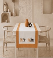 Etnik Baskılı Runner, Konsol, Sehpa Örtüsü-Naturel&Hardal