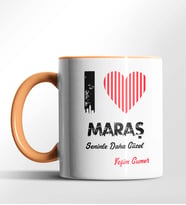 Kişiye Özel Maraş Seninle Daha Güzel Tema Siyah Renk Kupa (Turuncu)