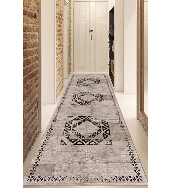 Dijital Baskılı Kaymaz Taban Yıkanabilir Modern Yolluk Ve Koridor Halısı NDU-SD-1051 (Krem)
