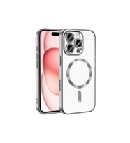 Apple iPhone 16 Pro Kılıf Kamera Lens Korumalı Renkli Magsafe Şarj Uyumlu Şeffaf Silikon (Gümüş)
