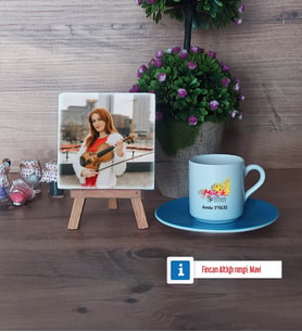 Müzik Öğretmeni Fotoğraflı Dekoratif Taş, Ahşap Altlıklı Türk Kahvesi Fincanı Hediye Öğretmenler Günü Hediyesi (Model 5)
