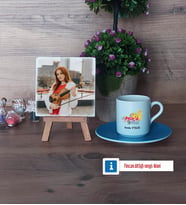 Müzik Öğretmeni Fotoğraflı Dekoratif Taş, Ahşap Altlıklı Türk Kahvesi Fincanı Hediye Öğretmenler Günü Hediyesi (Model 5)