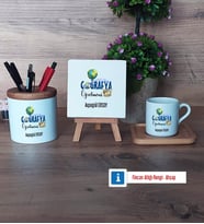 Coğrafya Öğretmeni Hediye Seti Dekoratif Taş, Kalemlik, Ahşap Altlıklı Türk Kahvesi Fincanı Hediye Öğretmenler Günü Hediyesi (Model 1)