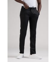 Ecer Slimfit Beli Lastikli ve İplikli %100 Linen Ham Keten Jogger Pantolon (Siyah)