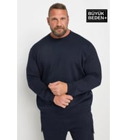 Erkek Büyük Beden Bisiklet Yaka ince Sweatshirt SPR24BSW56 (Lacivert)