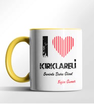 Kişiye Özel Kırklareli Seninle Daha Güzel Tema Siyah Renk Kupa (Sarı)