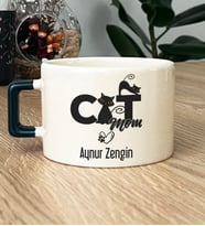 Kişiye Özel Cat Mom Hediye Lüks Fincan Kedi Annesi -5- (Koyu Yeşil)