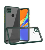 Xiaomi Redmi 9C Kılıf Kenar Renkli Sararmaz Şeffaf Kapak (Koyu Yeşil)