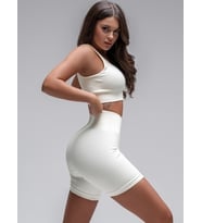 Mistirik Biker Örme Kumaş Seamless Model Fitilli Şort (Ekru)