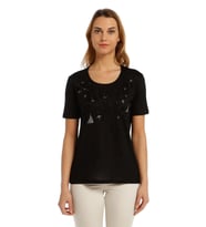 Yelken Baskı Ve Nakış Detaylı Merserize Örme T-shirt (Siyah)