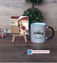 Happy Birthday Fotoğraflı Dekoratif Taş, Kupa Bardak Beyaz Hediye (Model 9)