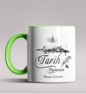 Kişiye Özel Tarih Öğretmeni Tasarımlı Siyah Renk Kupa Bardak 5 (Yeşil)