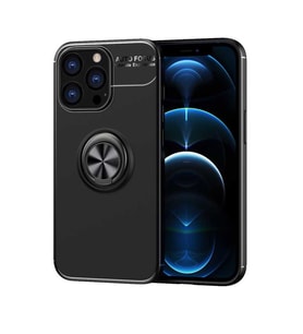 Apple iPhone 14 Pro Max Kılıf Zore Ravel Yüzüklü Silikon Kılıf (Siyah)