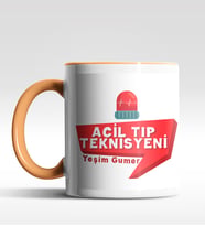 Kişiye Özel Acil Tıp Teknisyeni Tasarımlı Siyah Kupa (Beyaz-Turuncu)