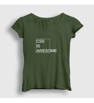 Presmono Kadın Sarı Css Is Awesome Developer Yazılımcı T-Shirt 357468tt (Haki)
