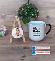 Aile Hekimi Kupa Bardak Beyaz ve Fotoğraflı Ahşap Anahtarlık Hediye (Model 10)