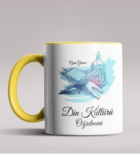 Kişiye Özel Din Kültürü Öğretmeni Tasarımlı Siyah Renk Kupa 3 (Sarı)