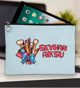 BK Gift Kişiye Özel İsimli-3 Tablet Çantası 30x21cm(12 Renk Seçeneği), Ipad Çantası, Baskılı Tablet Kılıfı (Açık Mavi)