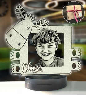 Çocuklara Özel Fotoğraflı Geyik 3D Modelli Gece Lambası Hediyesi (Beyaz)