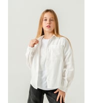Kız Çocuk Cep Dantelli Gömlek T-Shirt İkili Takım 1803 (Beyaz)