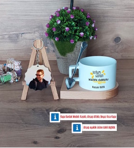 Doğum Günü Hediyesi Kupa Bardak Beyaz ve Fotoğraflı Ahşap Anahtarlık Hediye (Model 8)