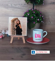 Ebe Fotoğraflı Dekoratif Taş, Ahşap Altlıklı Türk Kahvesi Fincanı Hediye (Model 8)