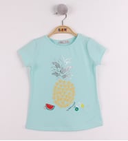 Toontoy Kız Çocuk Ananas Baskılı Tişört  (Mint Yeşili)