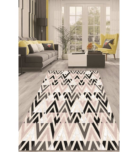 Dijital Kaymaz Taban Yıkanabilir Modern Renkli Salon Halısı Mutfak Halısı Yolluk ND-HT-777 (Pudra Rengi)