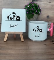 Sevimli Panda Hediye Seti Kupa Bardak T Kulplu ve Dekoratif Taş Arkadaşa Doğum Günü Hediyesi (Model 4)