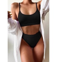 Angelsin Yüksek Bel Fitilli Kumaş BiKini Altı (Siyah)