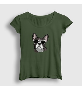 Presmono Kadın Sarı French Bulldog Köpek T-Shirt 401553tt (Haki)