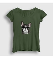 Presmono Kadın Sarı French Bulldog Köpek T-Shirt 401553tt (Haki)