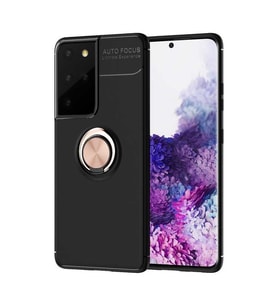 Galaxy S21 Ultra Kılıf Zore Ravel Yüzüklü Silikon Kılıf (Rose)
