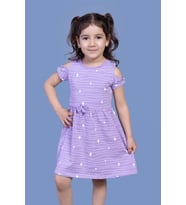 Toontoy Kız Çocuk Kalp Desenli Kolları Detaylı Elbise (Lila)