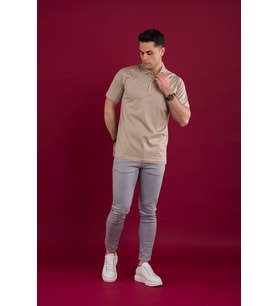 WOOLEN WORLD KLASİK KALIP POLO YAKA CEPLİ MERSERİZE ERKEK T-SHİRT (Krem)