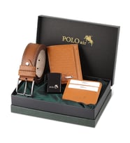 Polo Air Dama Desen Cüzdan Kendinden Kartlık Kemer Çakmak Kombin CM-13 (Taba)