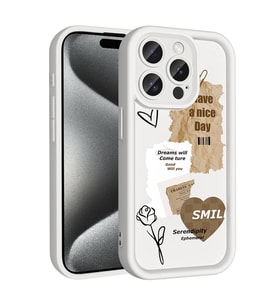 iPhone 15 Pro Max Kılıf Kamera Korumalı Baskılı Arka Yüzey Klas Kapak (Beyaz)