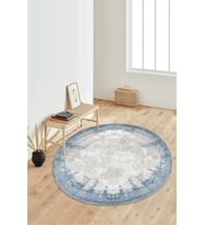 Dijital Baskılı Kaymaz Taban Yıkanabilir Yuvarlak Salon Halısı Koridor Halısı Paspas NDY-HT-494 (Mavi)
