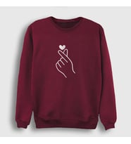 Presmono Unisex Beyaz Finger Heart Bts Sweatshirt 266472tt (Bordo)