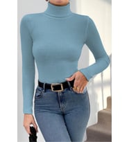 Siyah Kaşkorse Balıkçı Yaka Bluz (Açık Mavi)