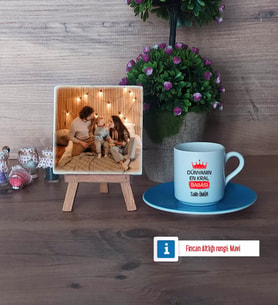 Babalar Günü Hediyesi Fotoğraflı Dekoratif Taş, Ahşap Altlıklı Türk Kahvesi Fincanı HediyeBabaya Hediye (Model 5)