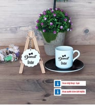 Damat Türk Kahvesi Fincanı Lacivert ve Ahşap Anahtarlık Hediye (Model 4)