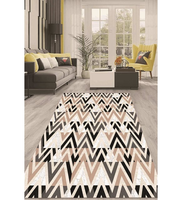 Dijital Kaymaz Taban Yıkanabilir Modern Renkli Salon Halısı Mutfak Halısı Yolluk ND-HT-777 (Krem)