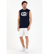 Erkek Bisiklet Yaka Regular Fit NYC Baskılı Tişort SPR22TS124 (Lacivert)