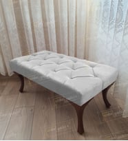 Kapitoneli Ayak Ucu Kapı Önü Antre Bench Puf Ceviz Ayak (110*45) (Beyaz)